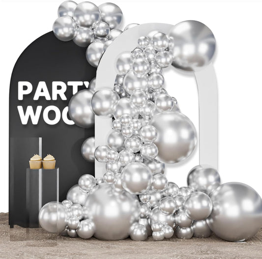 PartyWoo Silver Balloon Arch Kit - 155 Pcs in Various Sizes for Birthday & Wedding Decor | Silver-G102