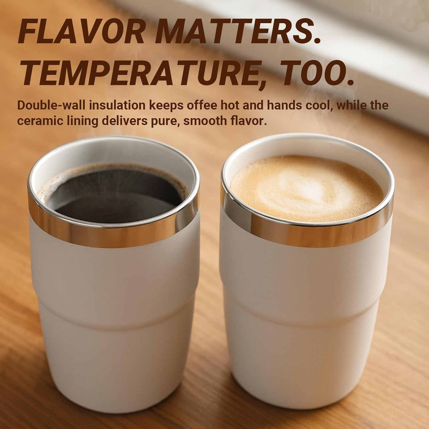 Skiennix 8 oz Small Coffee Cup - Magnetic Lid, Double-Wall Insulated, Dishwasher Safe | Seafoam, 2 Pack