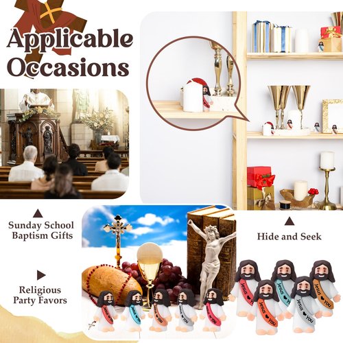 Bememo 50 Pcs Mini Jesus Figures Jesus Loves You Christ Toys Little Christ Figures to Hide and Seek Sunday School Religious Party Favors Gift(Bohemian Color)