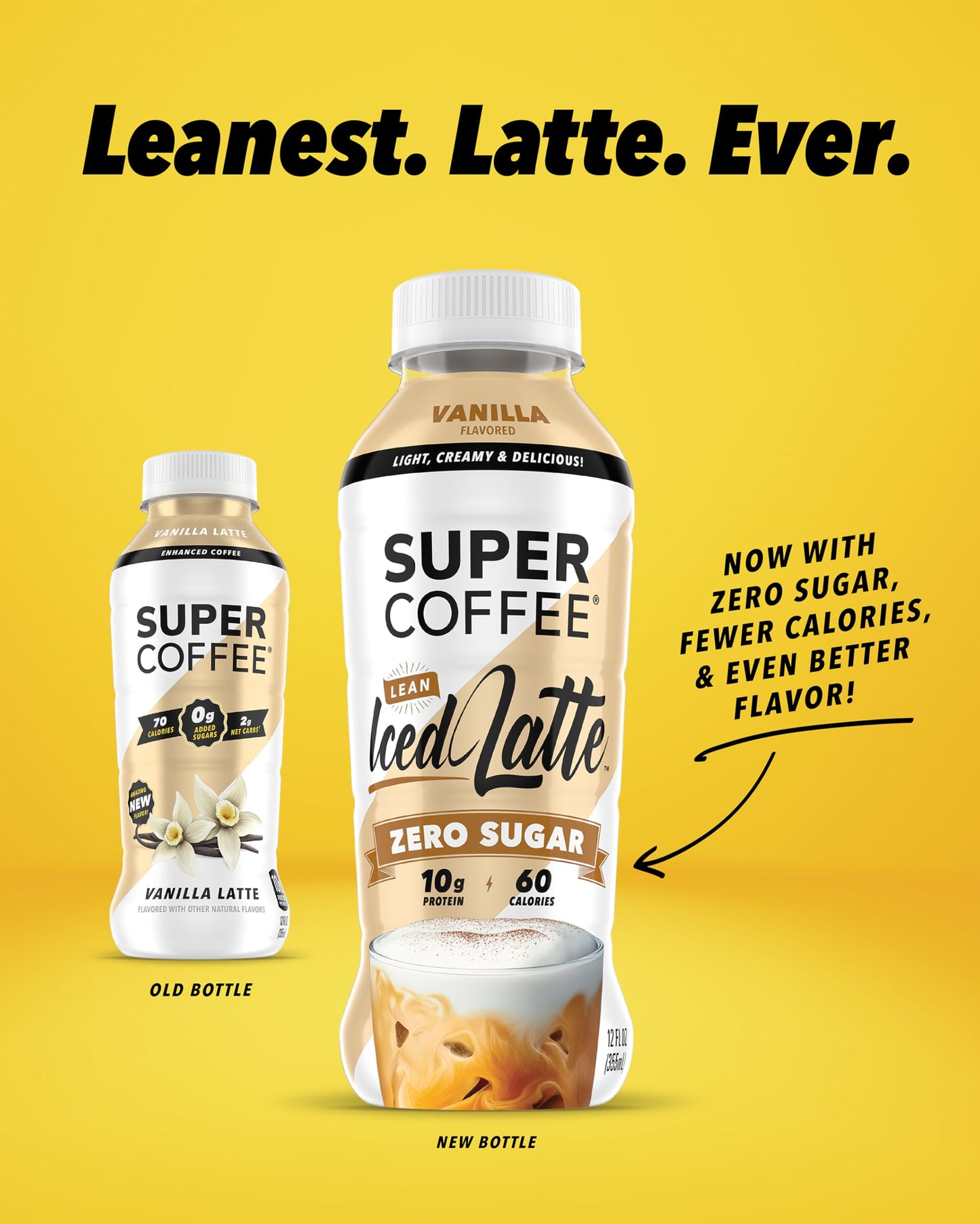 Super Coffee, Ready To Drink Iced Coffee, Vanilla Latte (12 Ounce Bottles, Pack of 12) - Low Net Carbs, No Added Sugar, Keto Friendly, 10g of Protein, Low Calorie, Protein Coffee