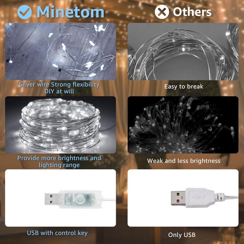 FUYO Fairy String Lights - 300 LED Waterproof Bedroom Decor with 8 Lighting Modes | White
