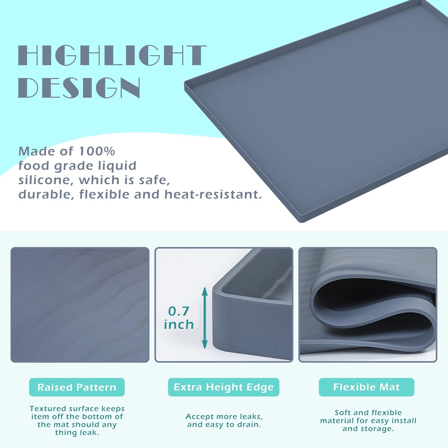 URMONA Waterproof Silicone Under Sink Mat - 31'' x 22'' Kitchen & Bathroom Protector | Dark Grey