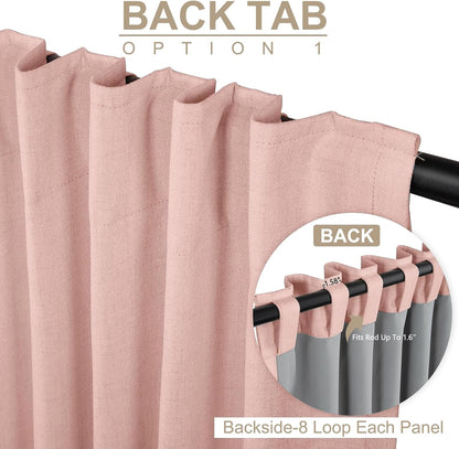 Skiennix 100% Blackout Linen Curtains - Thermal Insulated Drapes for Bedroom | 50" W x 90" L, Blush Pink