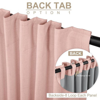 100% Blackout Shield Linen Blackout Curtains for Bedroom 96 Inches Long, Back Tab/Rod Pocket Living Room Drapes, Thermal Insulated Blackout Curtains 1 Panel Set, 100" W x 96" L, Blush Pink