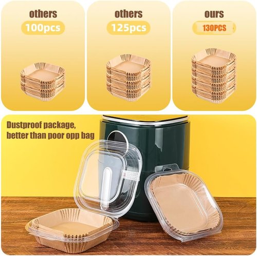 Air Fryer Liners - 130 Pcs Non-Stick & Oil-Proof Parchment Paper | 9.5 Inch Square for 5-8 Qt