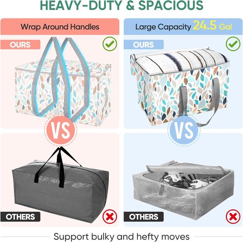 BALEINE 6-Pack Oversized Moving Bags - Heavy-Duty Storage Totes with Reinforced Handles (Mosaic)