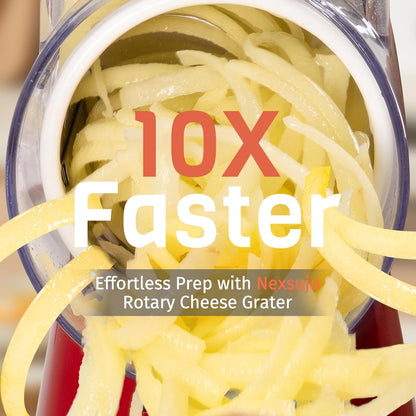 Rotary Cheese Grater - Hand Crank Slicer & Shredder with 3 Blades | Multi-Functional Kitchen Tool in Red