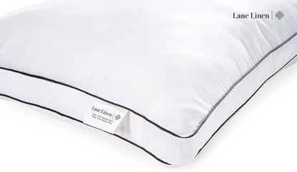**LANE LINEN Standard Size Bed Pillows - Set of 2 Medium Soft Gusseted Down Alternative for Side Sleepers - White**