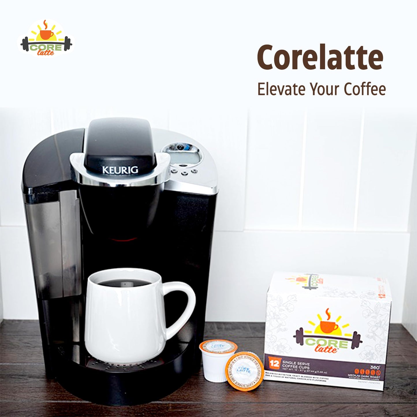 Corelatte Coffee 360 Nutrition, Collagen Protein, Fiber, Multivitamins, Whole Food Antioxidants and More: Medium Dark Roast 12 count, All in One Coffee - Coffee Pods