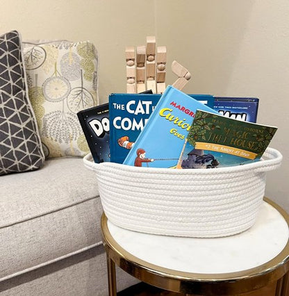 GiftExpress White Woven Easter Basket - 13" x 8" x 5" Cotton Rope Organizing Baskets with Handle for Baby Items or Cat & Dog Toys - Cute Soft Gift Basket Bin w/ Handles for Wicker Storage