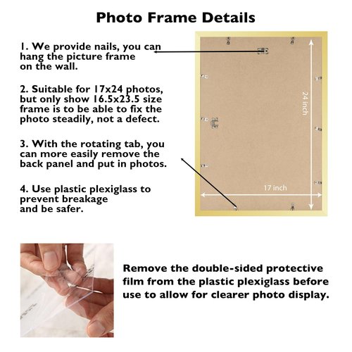 JCJMY 17x24 Picture Frame Gold for Poster Photo Picture, Horizontal and Vertical Formats for Wall Hanging, 17 x 24 Wall Gallery Poster Photo Frame for 17 by 24 Photos Posters, Gold