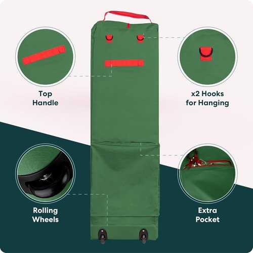 Handy Laundry Christmas Tree Storage Bag with Wheels - Heavy Duty 7.5 ft Capacity, Durable Green Zippered Container for Ornaments & Decorations