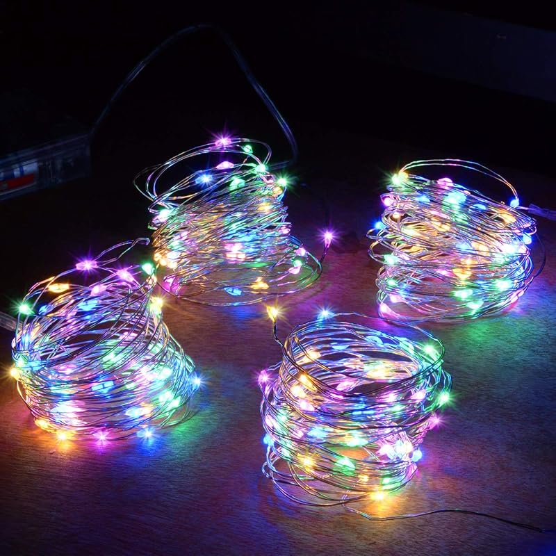 Multicolor 4-Pack LED String Lights Battery Operated 50 LEDs – 16.4ft Copper Wire Set