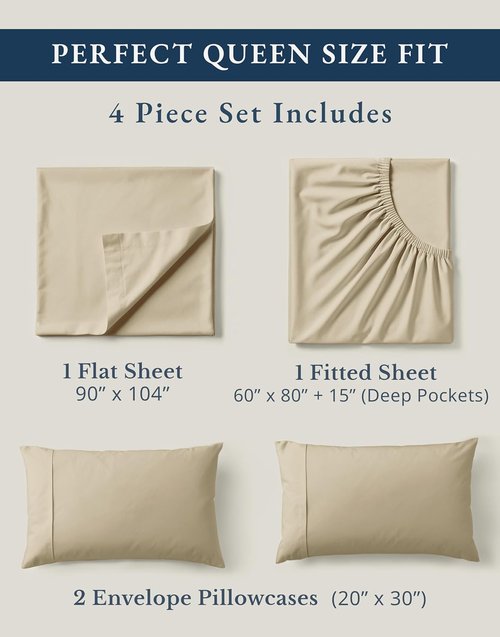 LANE LINEN 100% Organic Cotton Queen Sheets Set - Eco-Friendly, Mercerized & Temperature Regulating