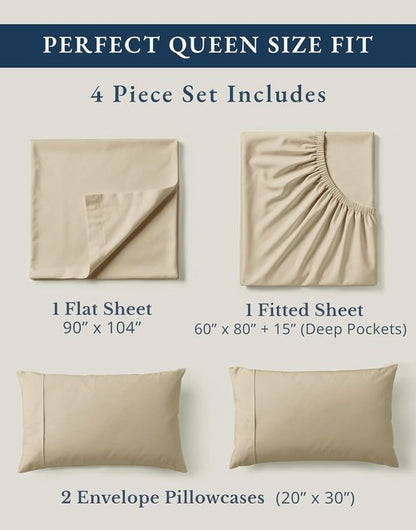 LANE LINEN 100% Organic Cotton Queen Sheets Set - Eco-Friendly, Mercerized & Temperature Regulating