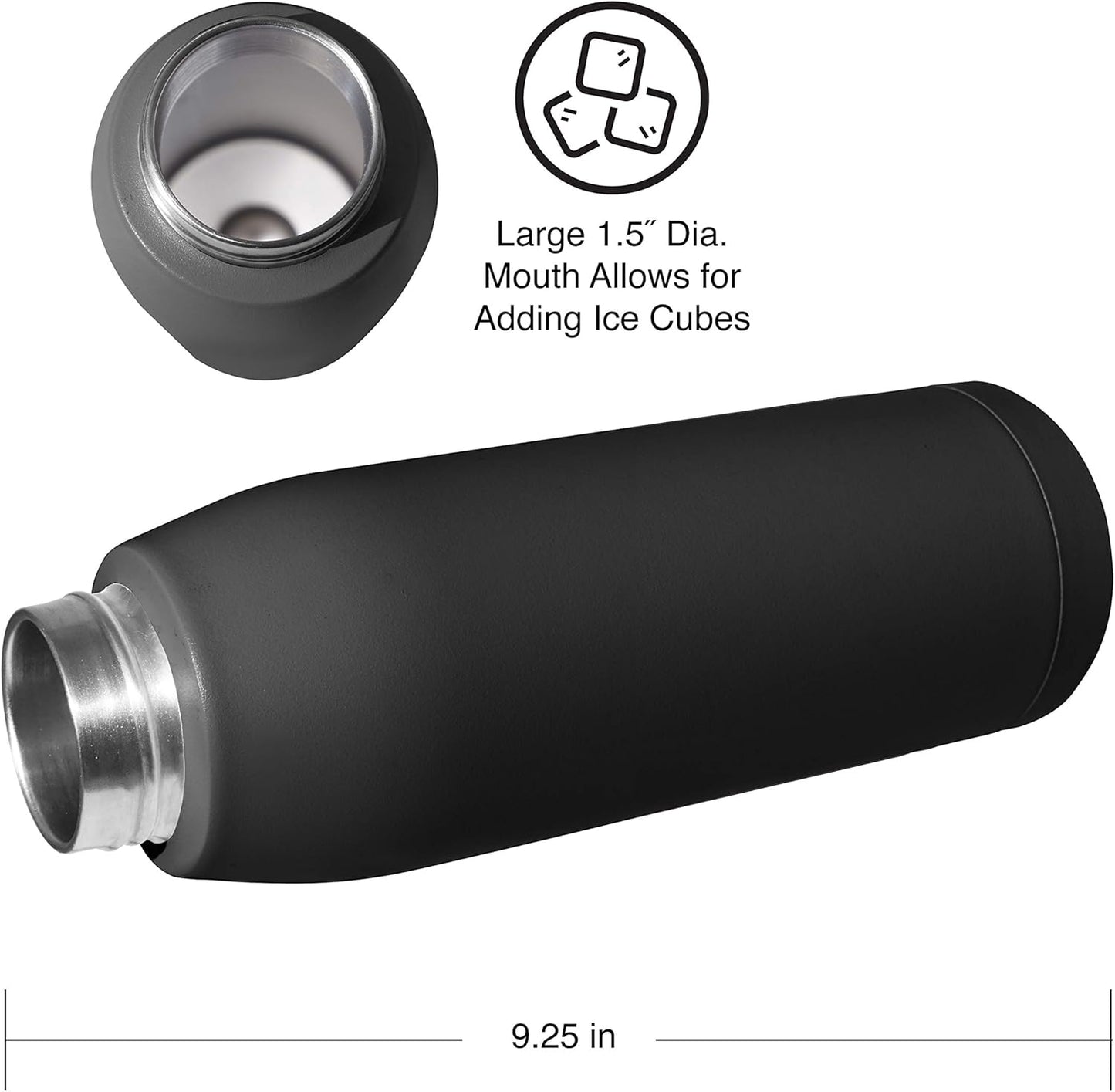 OGGI Freestyle Stainless Steel Insulated Water Bottle- Double Wall Vacuum Insulated, Travel Thermos, 23oz(680ml), Black