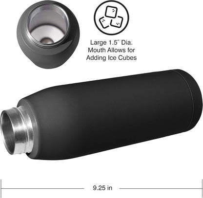 OGGI Freestyle Stainless Steel Insulated Water Bottle- Double Wall Vacuum Insulated, Travel Thermos, 23oz(680ml), Black
