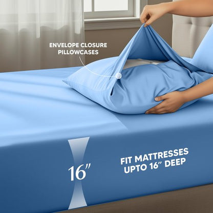 Utopia Bedding King Size Sheet Set – 4 Piece Bed Sheets, Soft and Breathable Microfiber, Includes 1 Fitted Sheet, 1 Flat Sheet and 2 Pillowcases – Oeko Tex (Dutch Blue)