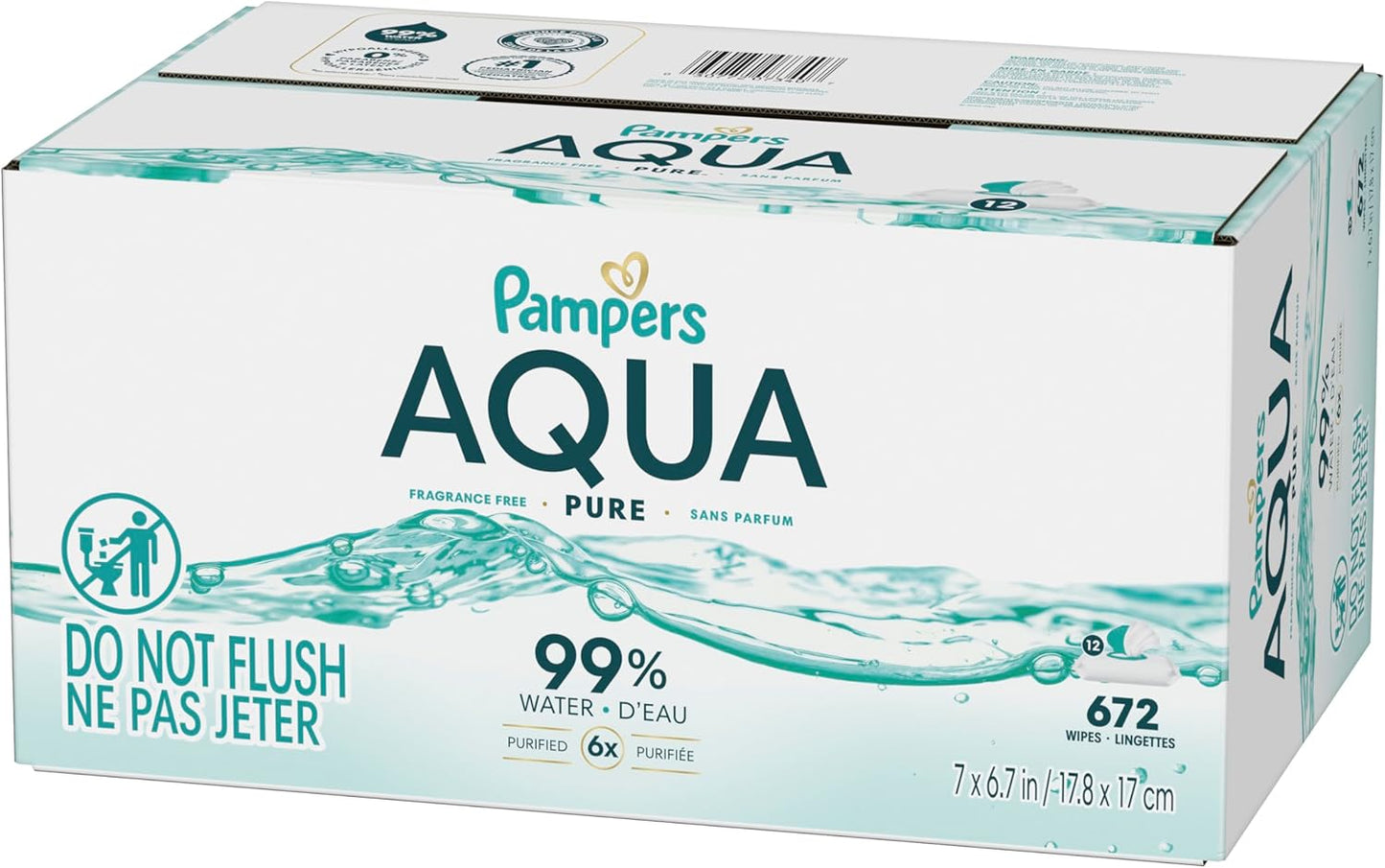 Pampers Aqua Pure Baby Wipes - 99% Water, Fragrance-Free, 672 Total Wipes (12 Flip-Top Packs)