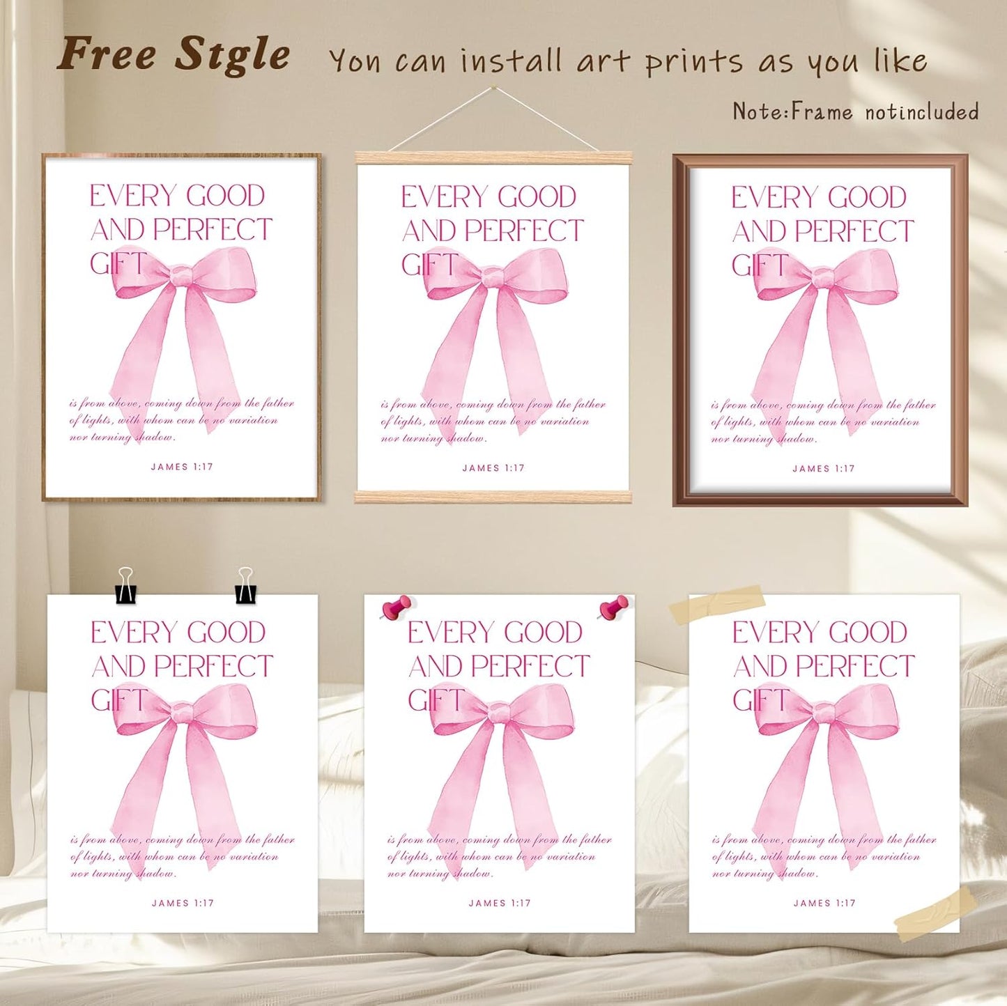 Shescrzionu Coquette Room Decor - 4 PCS Pink Bow Aesthetic Wall Art for College Girls | 10x8 Inch Set