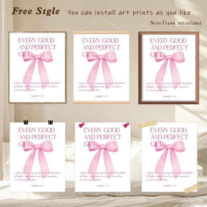 Shescrzionu Coquette Room Decor - 4 PCS Pink Bow Aesthetic Wall Art for College Girls | 10x8 Inch Set