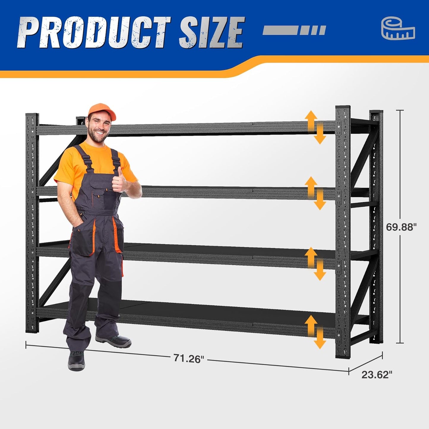 BYNSOE Heavy-Duty Metal Garage Shelving - Adjustable Storage Shelves, 5000lbs Capacity | 71" W x 24" D x 69" H