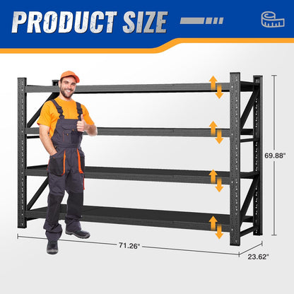 BYNSOE Heavy-Duty Metal Garage Shelving - Adjustable Storage Shelves, 5000lbs Capacity | 71" W x 24" D x 69" H