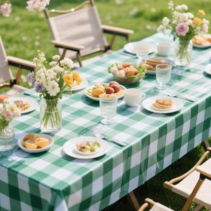 Green Plaid Tablecloths by [Brand Name] - Disposable 54 x 108 Inch Waterproof Rectangular Covers for BBQ & Parties