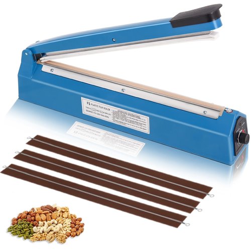 16 Inch Impulse Heat Sealer Machine for Plastic Bags PE PP Bags and Kraft Paper Bag, Cookie Bag Sealer, Manual Poly Bag Hot Seal Sealing Machine with Extra Replace Element Grip
