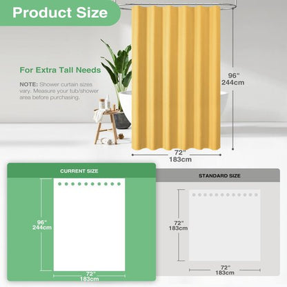 Dynamene Extra Long Shower Curtain - 96 Inch Long Waffle Weave Weighted Thick Cloth Bathroom Shower Curtain, Neutral Heavy Duty Hotel Bath Curtain Set with 12 Plastic Hooks,72x96, Gold