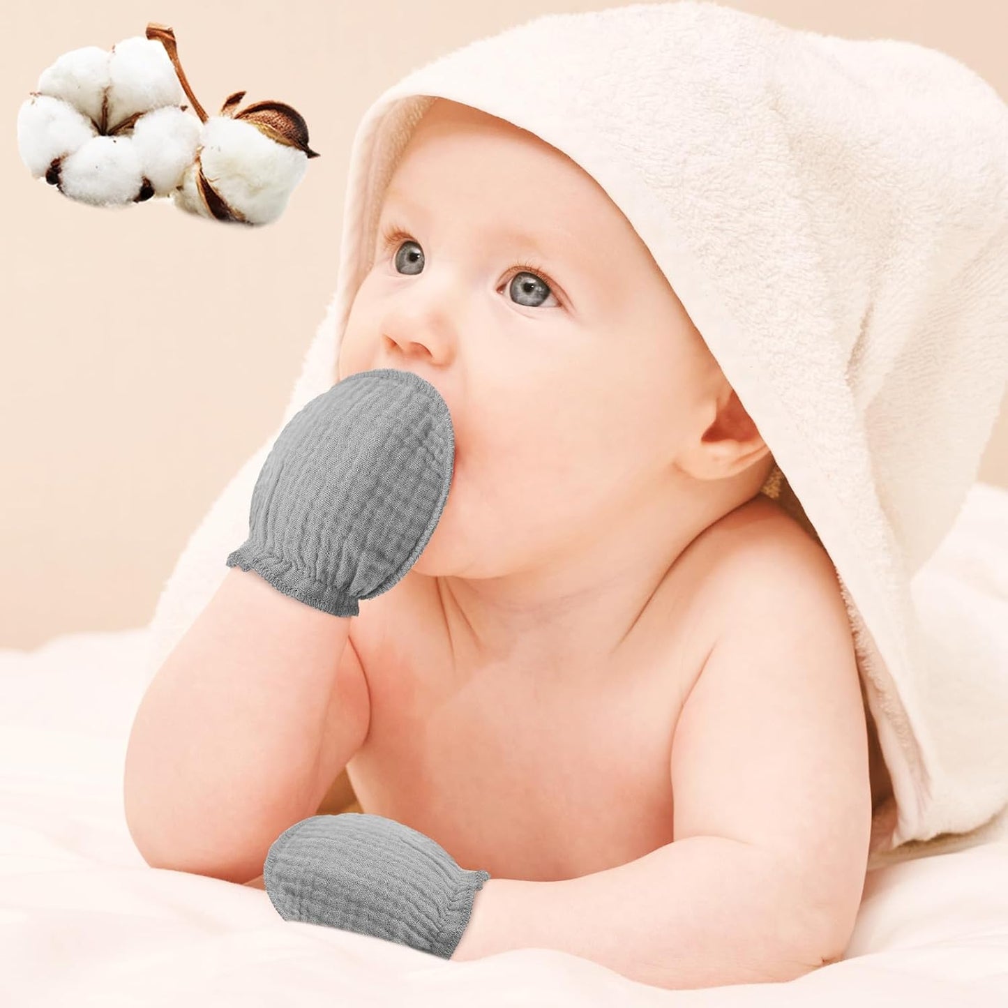 Skiennix Newborn Baby Muslin Mittens - Soft, Breathable No-Scratch Gloves for Infants 0-6 Months