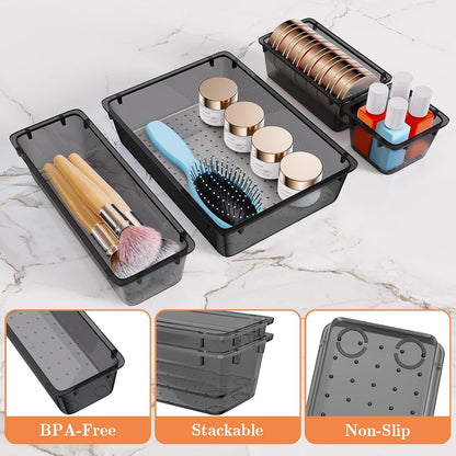 SpaceHacks 25 PCS Plastic Drawer Organizer Set - Versatile Tool Trays & Storage Bins for Makeup, Jewelry, & Gadgets | Clear Black