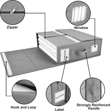 EXLIFBAG Sheet Organizers - Foldable Storage for Linen Closet | XL Size for Queen & King Bedding - Gray