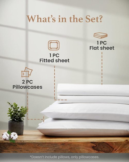 Good Sleep Bedding 100% Egyptian Cotton Queen Sheets - 4 Pc Sateen Weave Set, 16" Deep Pocket - White