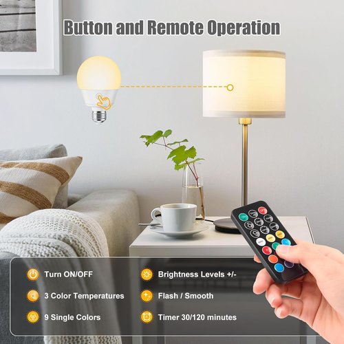 Brightown E26 Rechargeable Light Bulb - Remote & Timer, Dimmable 3 Color Temperatures + 9 RGB Colors | 2 Pack