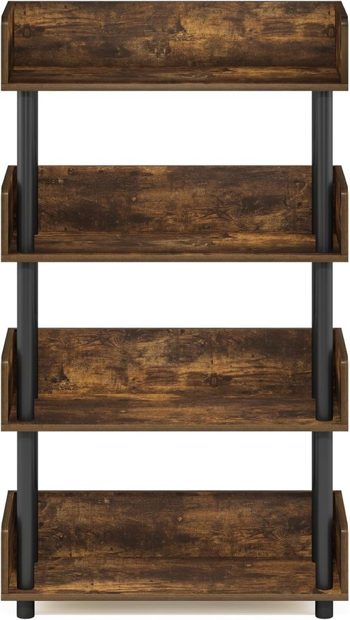 Furinno 4-Tier Toolless Display Rack - Stylish Amber Pine & Black Finish for Easy Organization