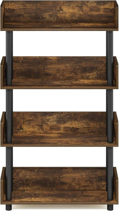 Furinno 4-Tier Toolless Display Rack - Stylish Amber Pine & Black Finish for Easy Organization