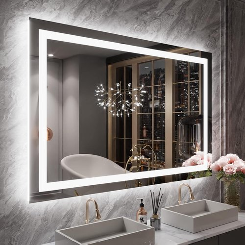 LOAAO LED Bathroom Mirror - 55X36 Inch, Dimmable & Anti-Fog, Backlit/Front Lit, Tempered Glass, ETL Listed
