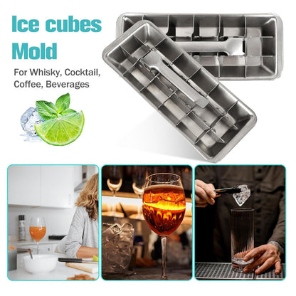 Metal Ice Cube Trays, Stainless Steel Ice Cube Trays, 18-Slot Ice Cube Tray with Easy Release Handle, Detachable Ice Trays for Bars Kitchens Dishwasher, Stainless Steel Ice Cube