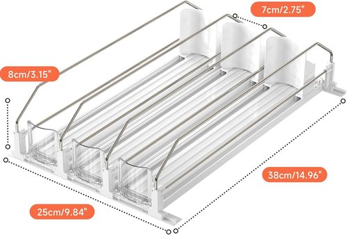 Drink Organizer - Self-Sliding Soda Can Holder for Fridge | Adjustable Width, Holds 15+ Cans (3 Rows, 38 CM)