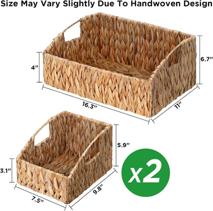 Ollieroo Rattan Storage Baskets - Handwoven Wicker Bins with Handles for Home Organization | Natural Finish