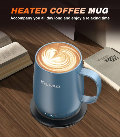 Kepwam Self Heating Coffee Mug, 16oz Smart Heated Coffee Mug, 150 Min Battery Life - Hot up to 149℉ Temperature Control Coffee Mug Warmer, Gifts for Women and Men