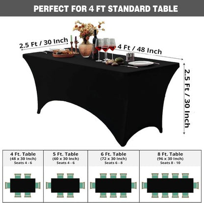 FOLINS&HOME Black 4ft Fitted Tablecloth - Water-Resistant Spandex Cover for Events & Parties