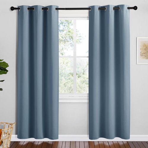 NICETOWN Smoky Blue Blackout Curtains 72 inches Length for Play Room, 2 Panels, 34" Wide, Thermal Insulated Decoration Drapes for Window