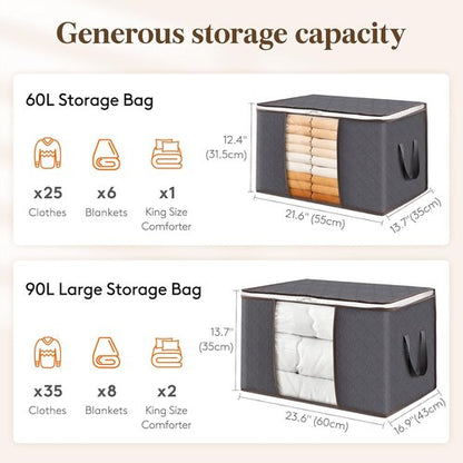 Lifewit 15-Pack 90L Clothes Storage Bins - Foldable Blanket Bags with Zippers & Clear Window
