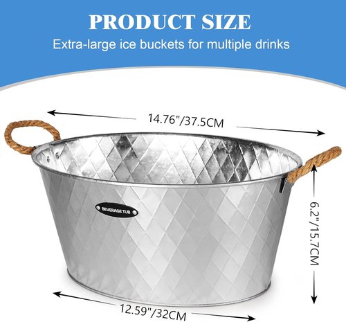 iHoo Galvanized Tub, Beverage Bucket with Handles, 2 Pcs Large Ice Buckets for Parties -Galvanized Drink Buckets for Indoor or Outdoor Bars