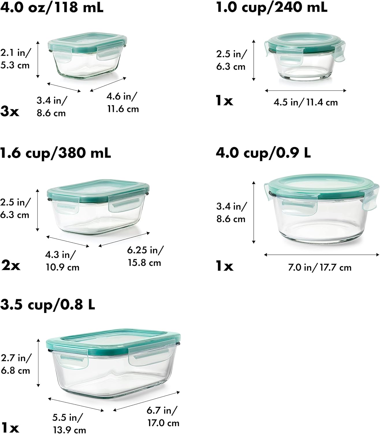 OXO Good Grips 16-Piece Airtight Glass Container Set - Smart Seal for Freshness & Organization