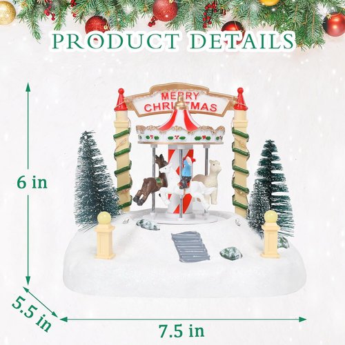Bdor Christmas Carousel Decoration - Lighted Musical Merry-Go-Round with Reindeer & Trees - 7.5"x5.5"x6" Holiday Centerpiece