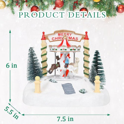 Bdor Christmas Carousel Decoration - Lighted Musical Merry-Go-Round with Reindeer & Trees - 7.5"x5.5"x6" Holiday Centerpiece