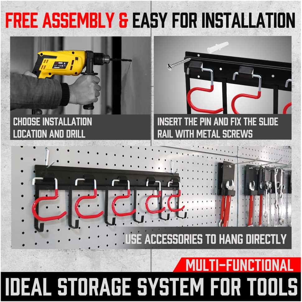 SEDY Garden Tool Organizer Hooks - Sturdy All-Metal Wall Mount Storage System for Garage & Shed